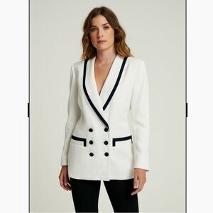 Vintage Jacqueline Ferrar Womens Blazer White Multi-Color Size 14 Viscose Blend